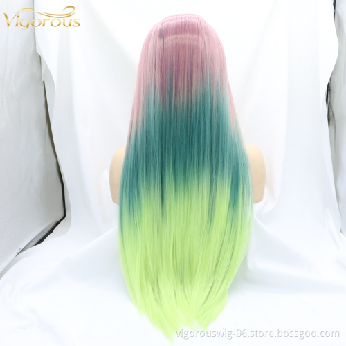 Vigorous Long Rainbow Hair Wig Multi Color Natural Wave Synthetic Lace Front Wigs Colorful Heat Resistant Wig for Cosplay use